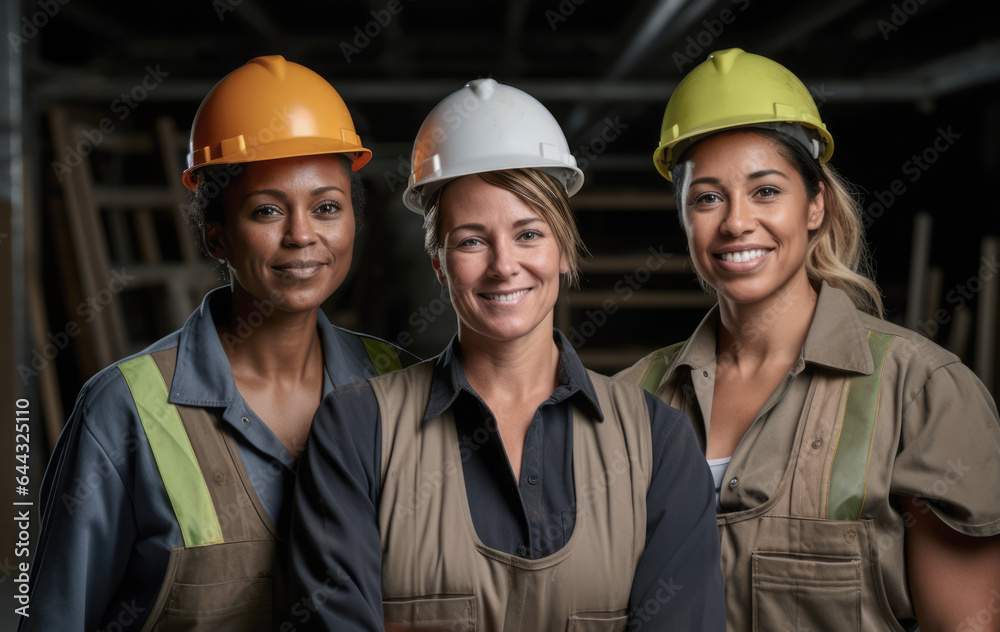 Diverse female construction workers on their workplace Diverse female construction workers on their workplace