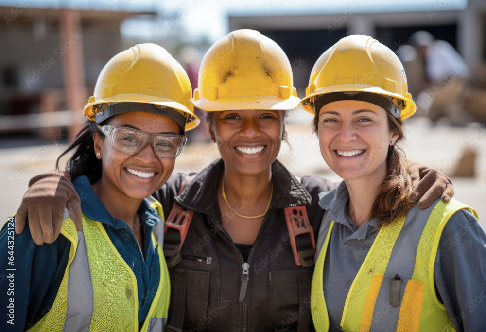 Diverse female construction workers at their workplace Diverse female construction workers at their workplace