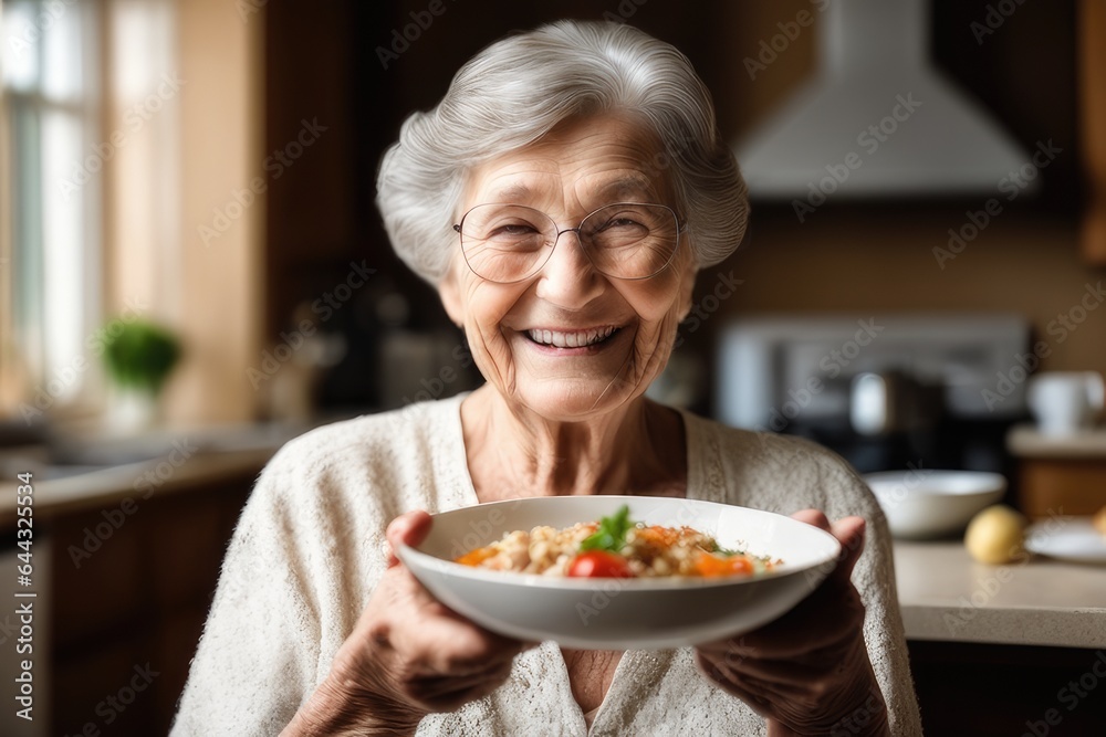senior woman eating salad