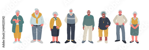 Set of senior character in flat design.Vector person on white background