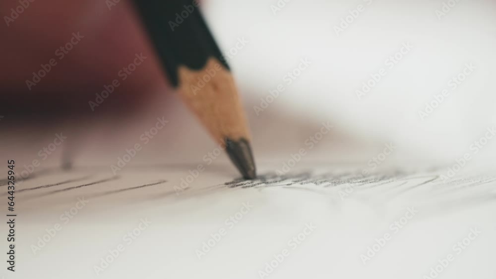 pencil drawing on white paper, ultra closeup