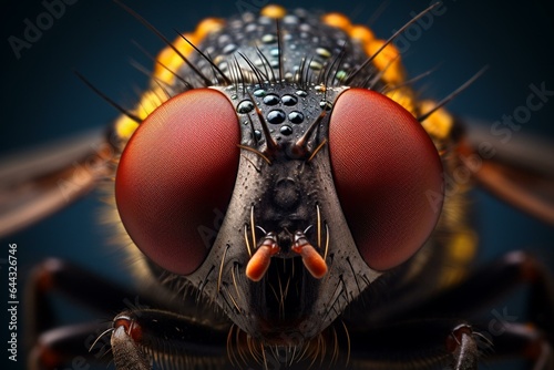 Close-up view of a fly, showcasing remarkable detail. Generative AI