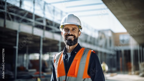 Portrait of a male architecht at a construction site supervising the realization of his architectural creations