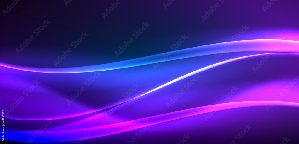 Dynamic waves in ethereal glow of neon lights. Concept merges fluidity of motion with vibrant allure of neon, crafting entrancing backdrop that embodies both vitality and futuristic sophistication Dynamic waves in ethereal glow of neon lights. Concept merges fluidity of motion with vibrant allure of neon, crafting entrancing backdrop that embodies both vitality and futuristic sophistication