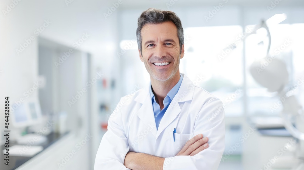 Portrait of a male dentist in a bright examination room Portrait of a male dentist in a bright examination room