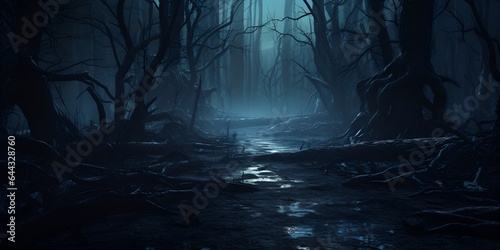 spooky halloween night, Eerie Curved Trees In A Mysterious And Foggy Forest A Dark And Mystical Scene Background