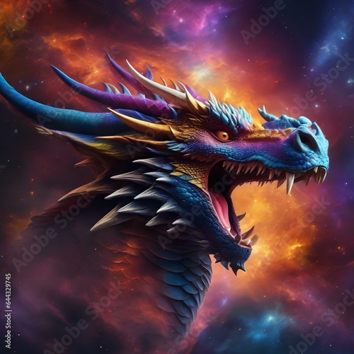 A cosmic dragon soaring through a galaxy of colorful nebulas2