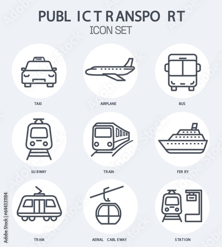 Public transportation icon set, pictograms