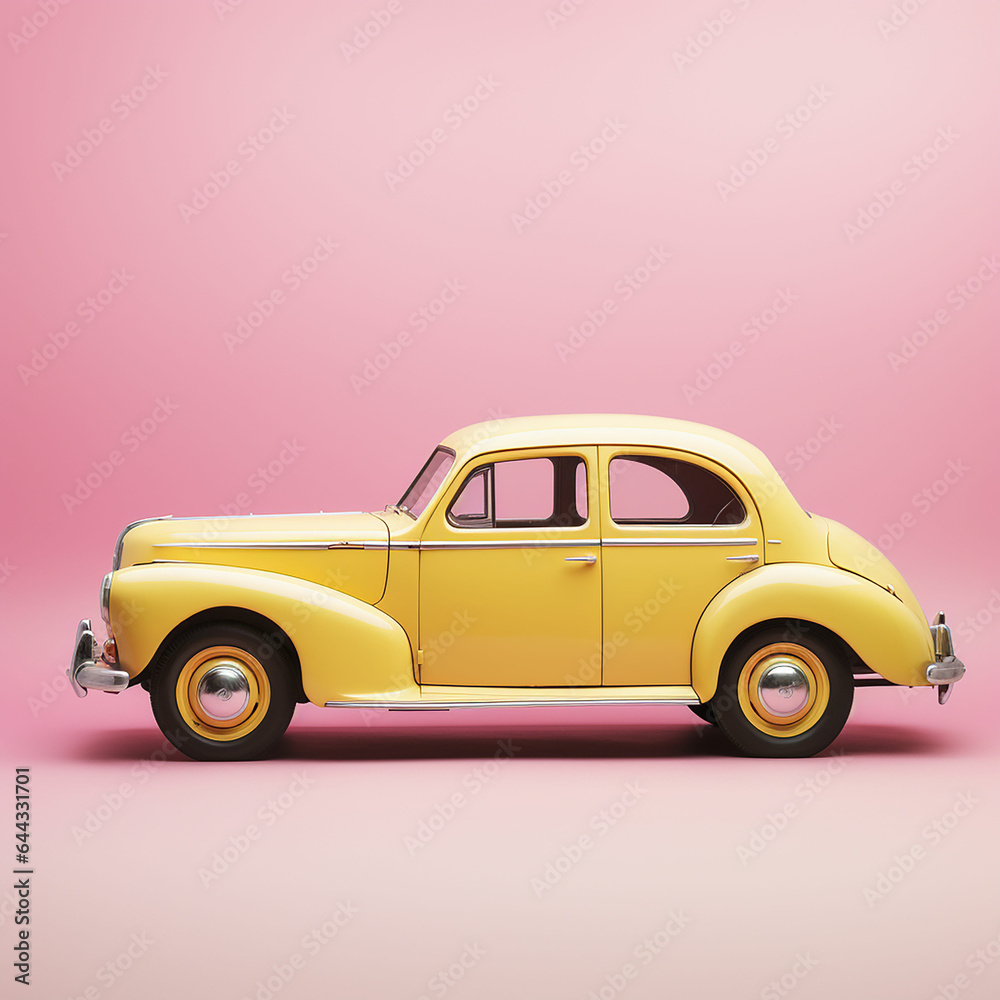 old car isolated on pink background. Made with generative ai