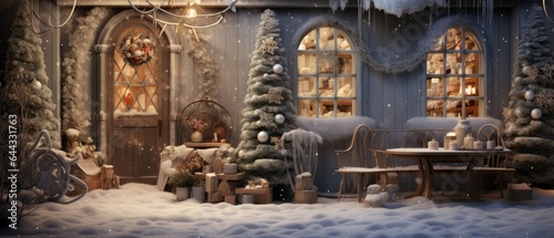 Festive holiday scene fireplace, cozy winter christmas day and happy new year, generative ai