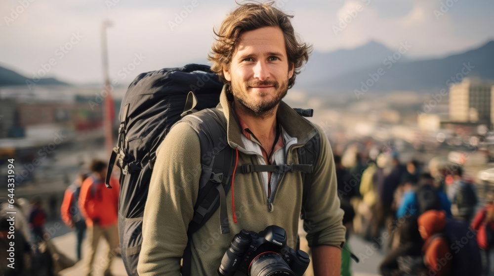 Portrait of a male journalist in the field reporting from the front lines of global events Portrait of a male journalist in the field reporting from the front lines of global events