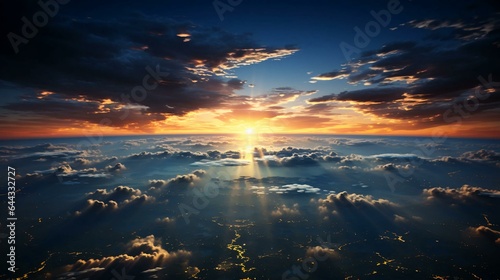 Top view of beautiful clouds and earth at sunset