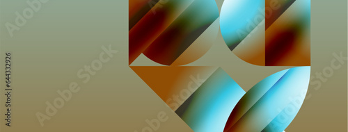 Serene gradient template. Circles and triangles mingle in minimalist perfection. Gentle fusion of forms and hues creates balanced yet captivating backdrop, embodying modern sophistication