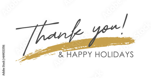 thank you happy holidays elegant handwritten lettering, calligraphy, typography with shooting star