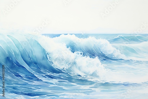 Watercolor depiction of serene blue sea waves. Generative AI