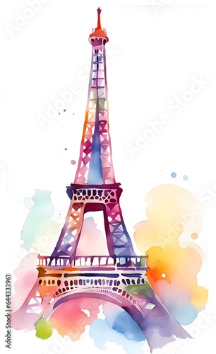 Paris eiffel tower watercolor illustration.