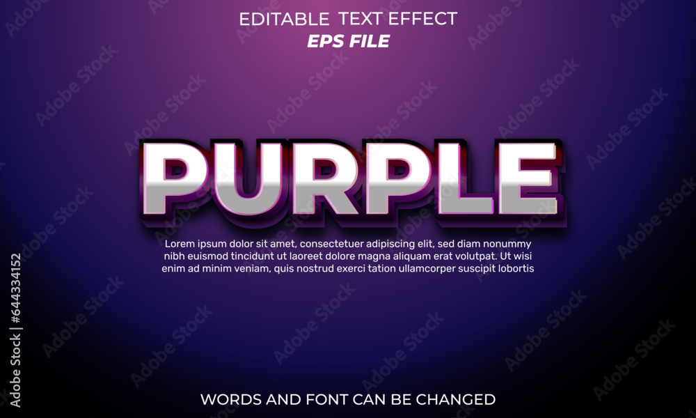 purple text effect . font editable, typography, 3d text. vector template