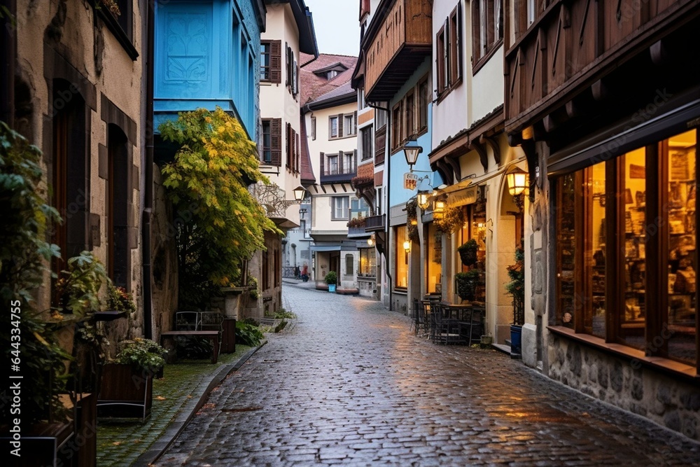 Historic street in Zurich's old town. Generative AI