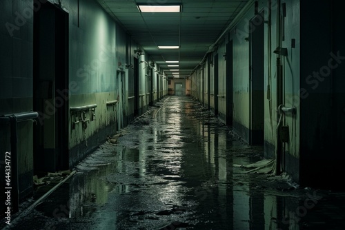 A chilling photo of a desolate hospital corridor. Generative AI