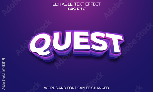 quest text effect . font editable, typography, 3d text. vector template