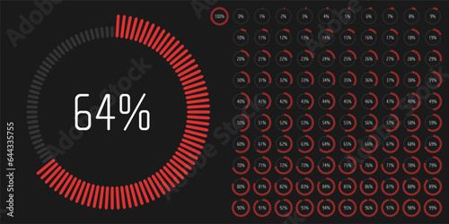 Set of circle percentage diagrams (meters) from 0 to 100 ready-to-use for web design, user interface (UI) or infographic - indicator with red © Humdan