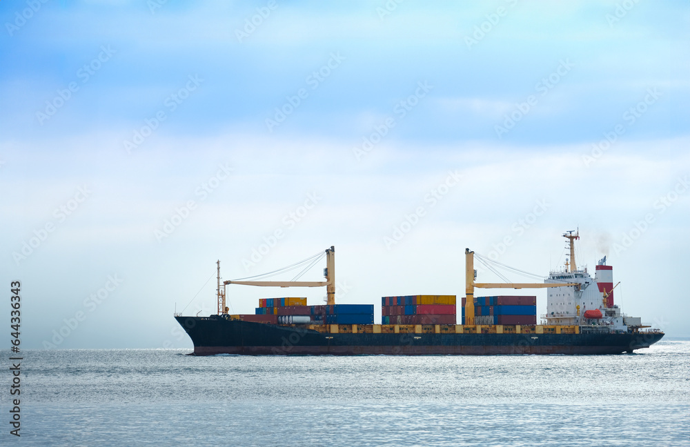 Container transport system, cargo ships, international shipping, export-import business concept	