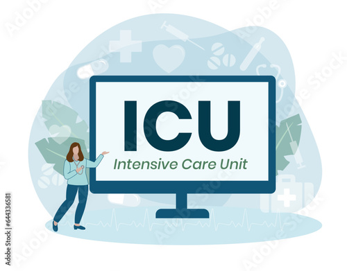 ICU - Intensive Care Unit acronym, medical concept background. vector illustration concept with keywords. lettering illustration for web banner, flyer, landing page