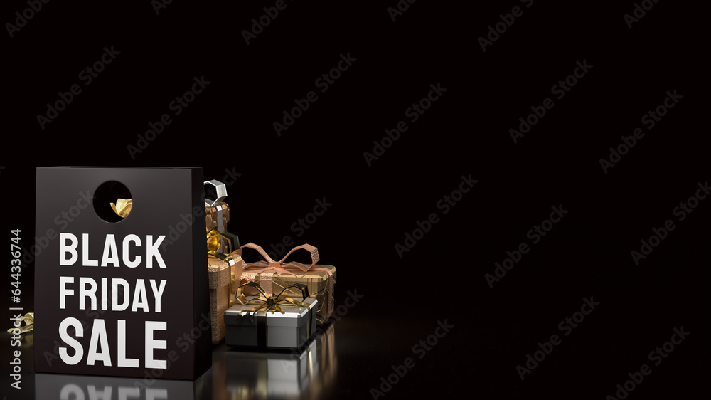 The Shopping Bag and gift box for Black Friday concept 3d rendering