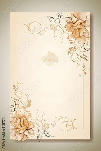 Colorful floral decoration illustration background template, creative arrangement of nature and flowers. Good for banner, wedding card invitation draft, greetings, and design element. Generative AI.