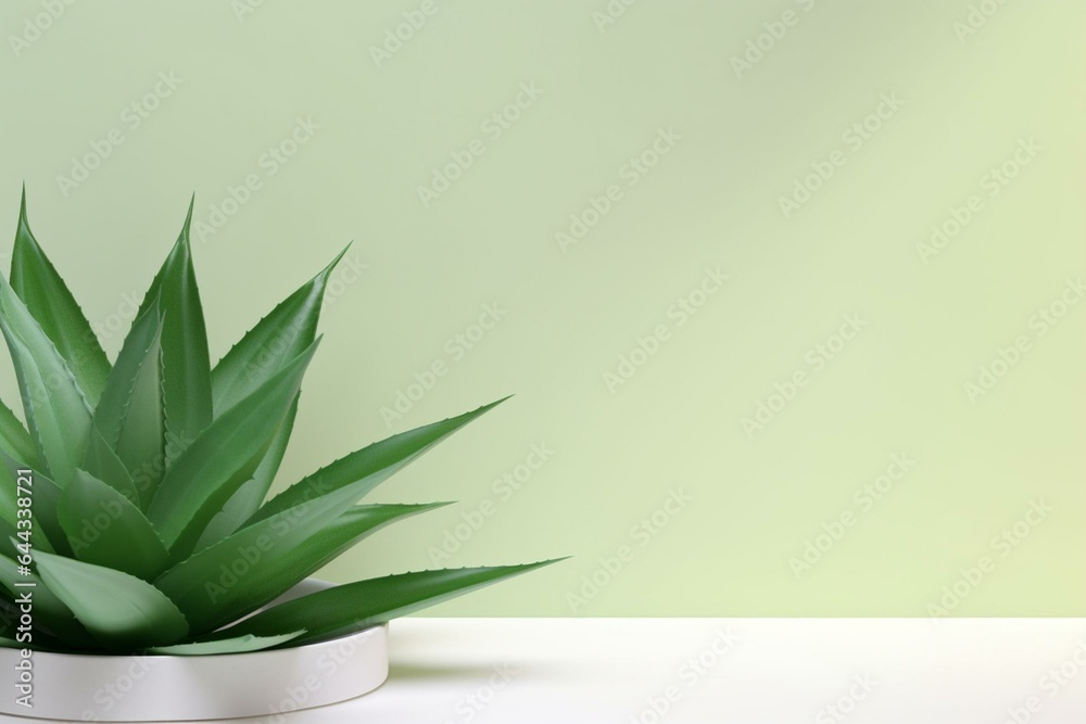 Minimal summer nature background with white paper and agave leaf on green backdrop. Isolated object. 3D render. Generative AI