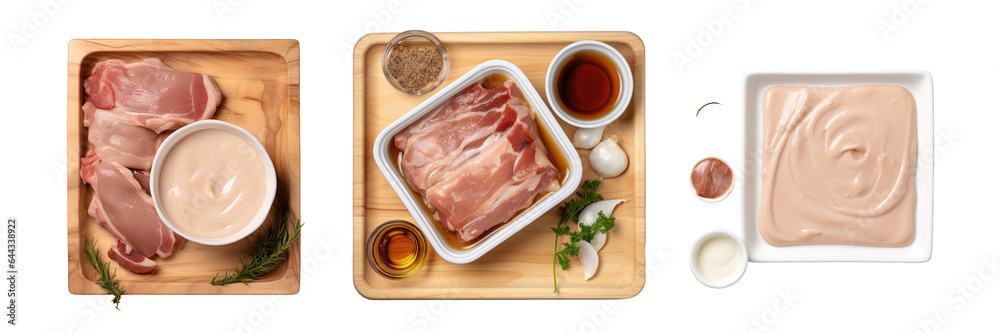 Pork scalp with sauce on transparent backgrounden cutting board Pork scalp with sauce on transparent backgrounden cutting board