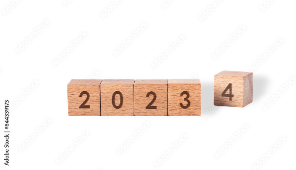 year 2023 - 2024. Square wooden blocks on white background. year 2023 - 2024. Square wooden blocks on white background.
