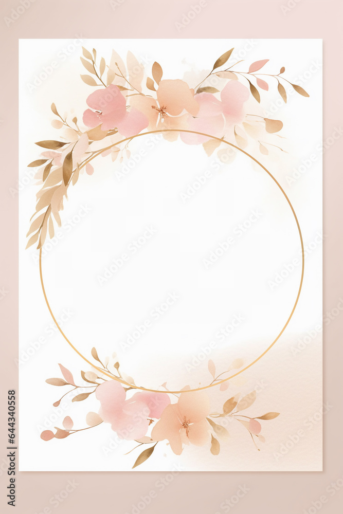 Colorful floral decoration illustration background template, creative arrangement of nature and flowers. Good for banner, wedding card invitation draft, greetings, and design element. Generative AI.