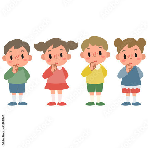 照れて赤くなっている女の子と男の子セット