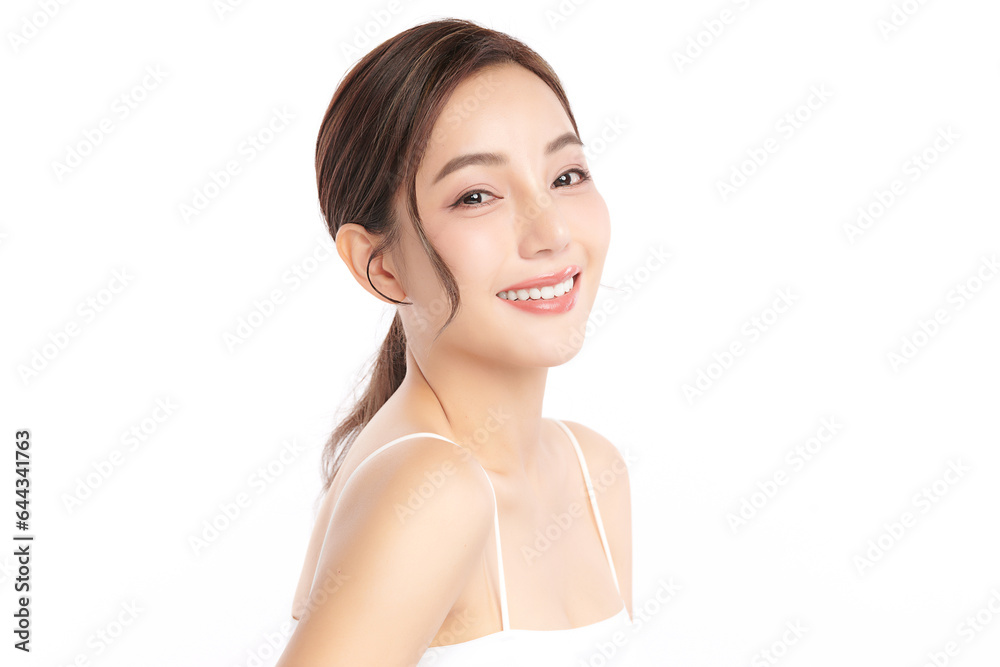 Beautiful smile of young woman with healthy white teeth on white background, Dental care. Dentistry concept. Beautiful smile of young woman with healthy white teeth on white background, Dental care. Dentistry concept.