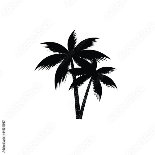 palms sun black and white sunset tropical beach two black palms vector illustration eps10