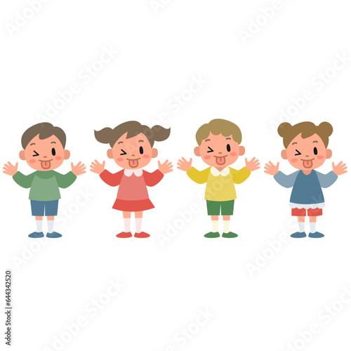 いたずらっぽく舌を出す女の子と男の子のイラストセット