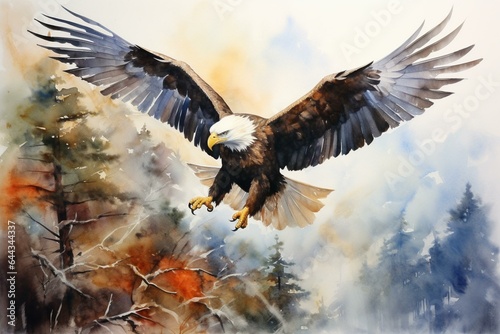 Painting of a majestic eagle in watercolor. Generative AI © Meliora
