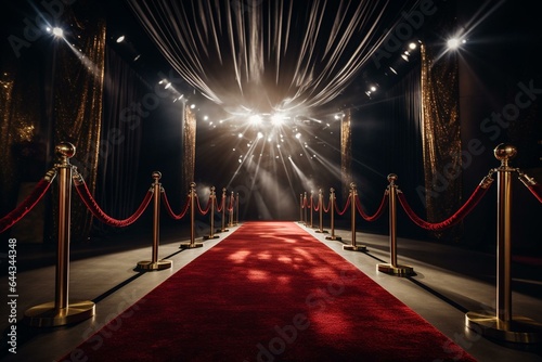 Gala event showcasing red carpet, dazzling spotlights, prestigious award ceremony, and much-awaited premiere. Generative AI photo