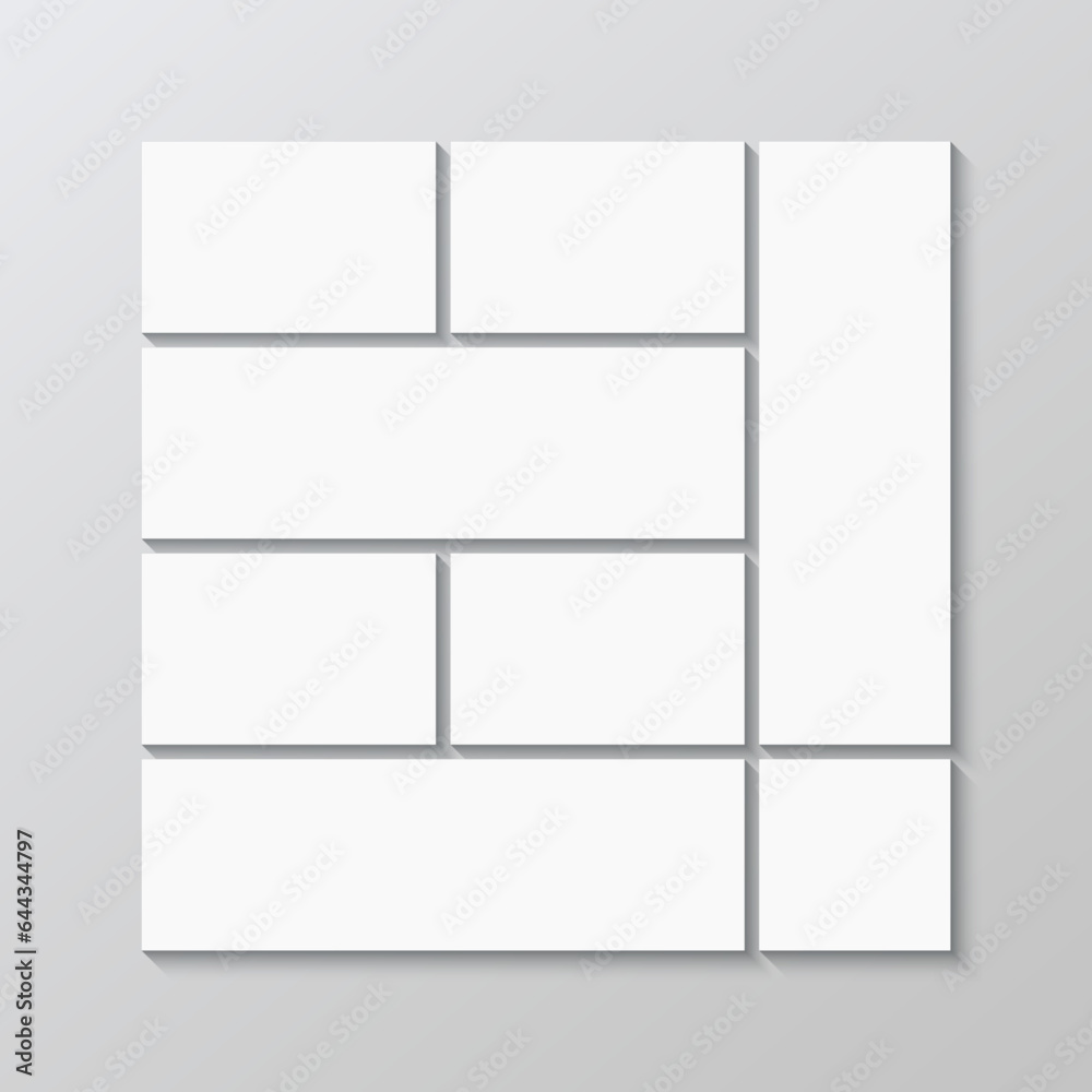 Moodboard template. Portfolio images mockup. Photo collage square layout. Mosaic picture frame. Mood board background. Scrapbook grid. Album brandboard. Gallery banner. Vector illustration Moodboard template. Portfolio images mockup. Photo collage square layout. Mosaic picture frame. Mood board background. Scrapbook grid. Album brandboard. Gallery banner. Vector illustration