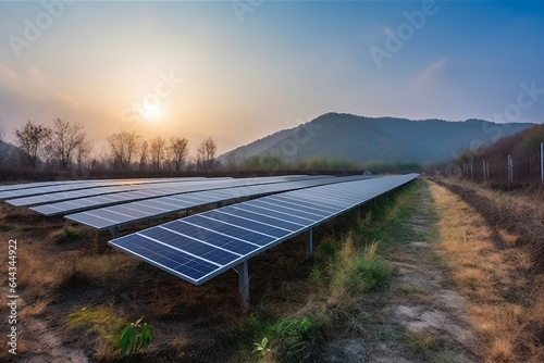 Solar panels on the background of mountains. 