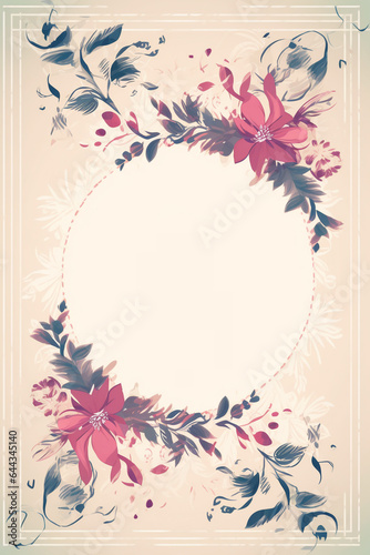 Colorful floral decoration illustration background template, creative arrangement of nature and flowers. Good for banner, wedding card invitation draft, greetings, and design element. Generative AI.