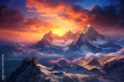 Beautiful sunrise over the mountains. Generative AI