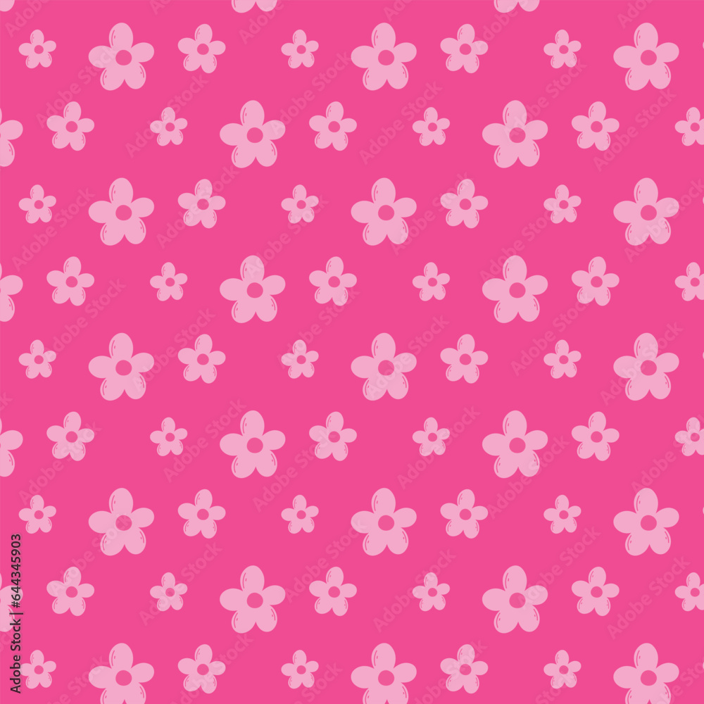 Vector seamless pattern with flowers and barbicore print. Pink pattern with a flower.