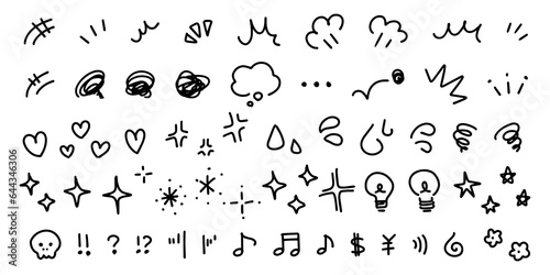 手描きの感情のあしらいの漫符イラスト アイコンセット