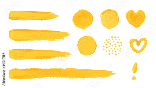 ブラシで描いた様々な形のグラフィックセット　イエロー