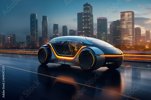 Futuristic EV and Luxury Sports Car on the Highway with Full Self-Driving System. created with Generative AI © photobuay