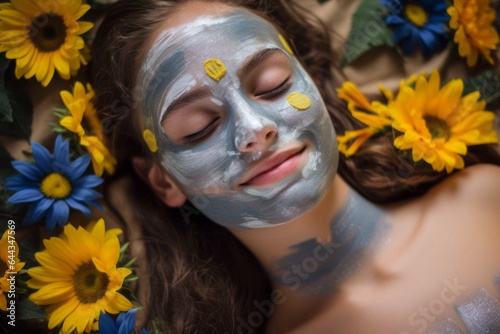 photo of a beautiful girl with mask skin care model photo
