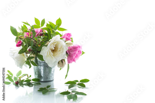 Small bouquet of beautiful summer pink and white roses