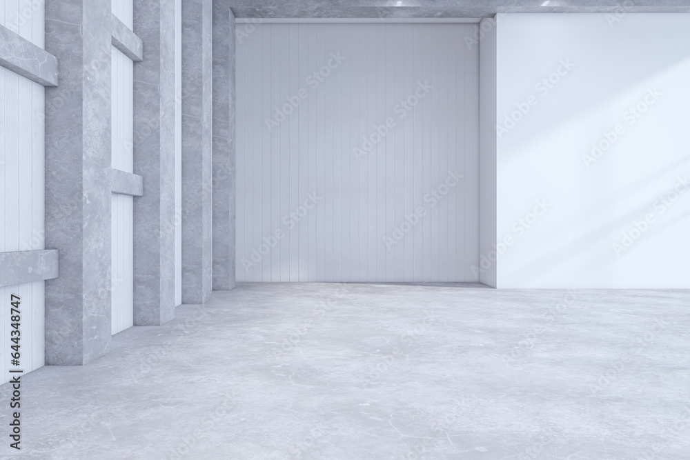 Modern empty concrete office premises interior with mock up place on wall. 3D Rendering. Modern empty concrete office premises interior with mock up place on wall. 3D Rendering.
